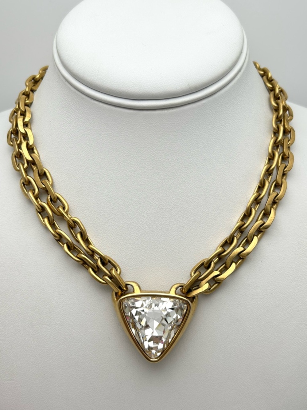 Swarovski Crystal Vintage SAL Double Strand Gold Link Crystal Pendant Necklace
